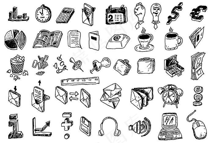 各种办公用品手绘矢量图片
