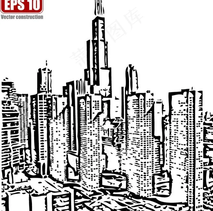 城市建筑矢量剪影图片eps,ai矢量模版下载