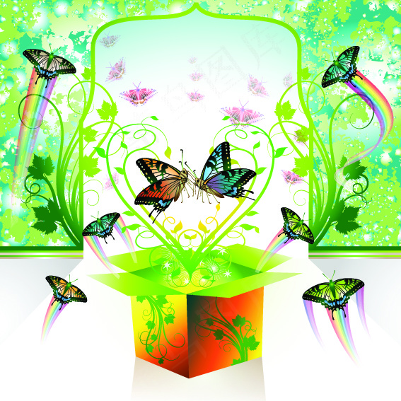 色彩缤纷彩虹蝴蝶矢量图下载