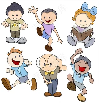 孩子们在各种姿势的矢量插图