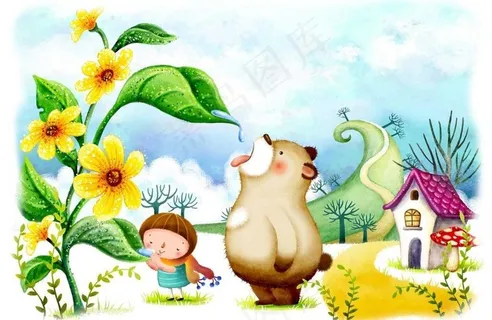 小熊喝露水图片