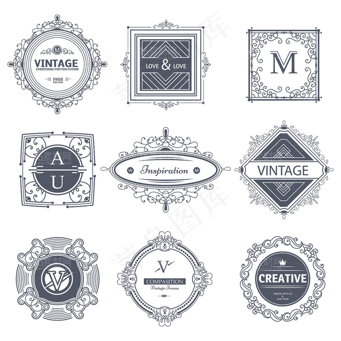 欧式字母花边边框矢量素材