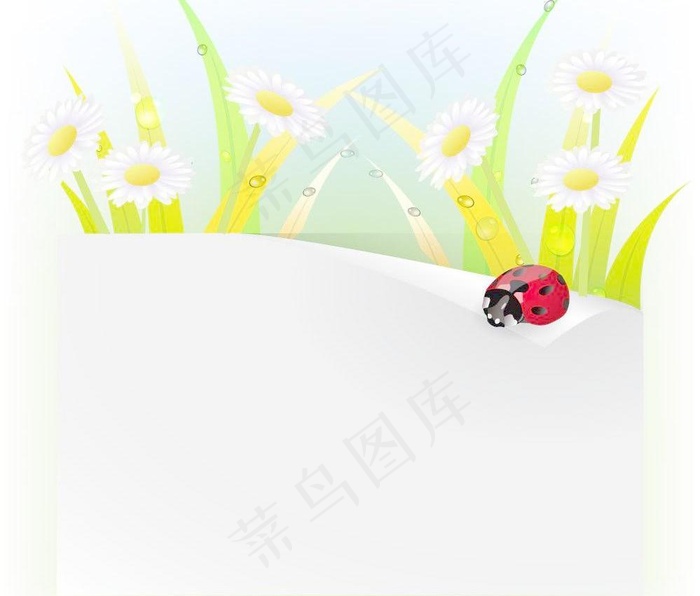 动感绿叶鲜花瓢虫 水珠水滴图片eps,ai矢量模版下载