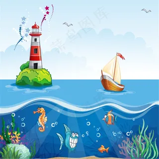 卡通大海和海底世界矢量图 卡通大海和海底世界矢量图