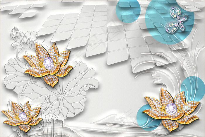 现代简约新中式3d立体水晶透明珠宝...