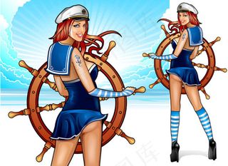 动漫性感的队长-矢量素材