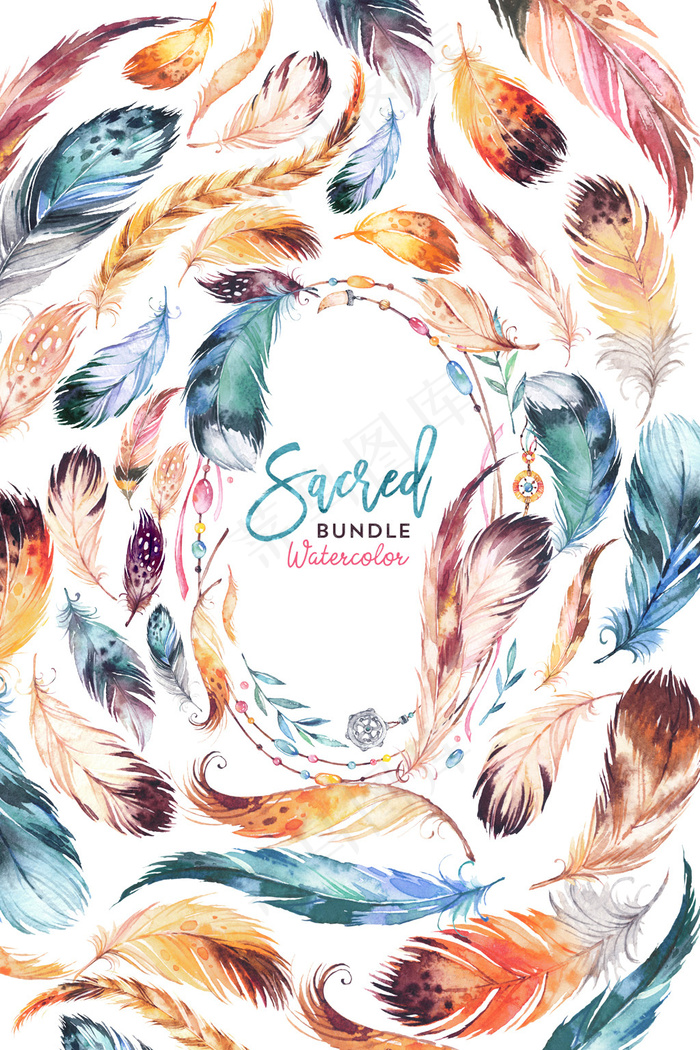 手绘水彩印第安风格羽毛创意海报