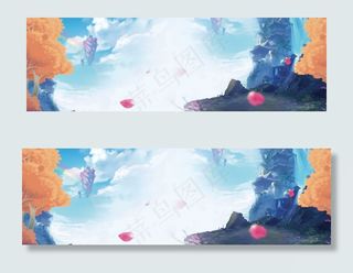 中国风水墨山水化妆品海报背景素材