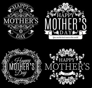 4款白色花纹母亲节标签矢量图