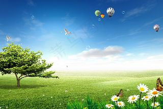 自然和谐春天宣传海报psd分层素材