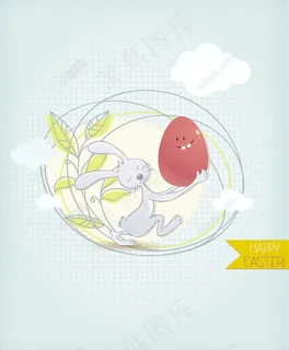 复活节插画矢量与复活节彩蛋的兔子和春天的花朵