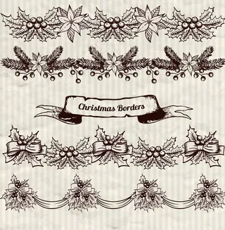 圣诞植物装饰花边矢量图