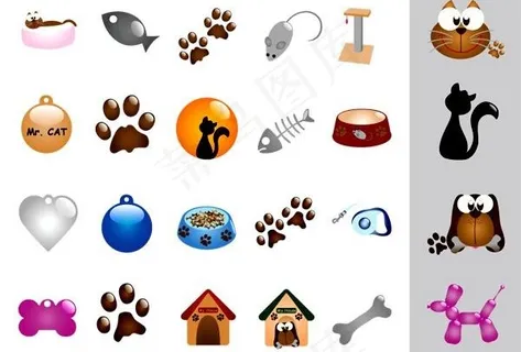 猫狗宠物用品元素矢量素材