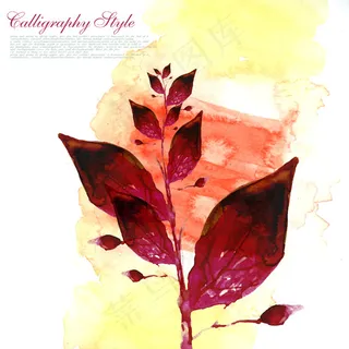 水彩树叶渲染背景PSD素材