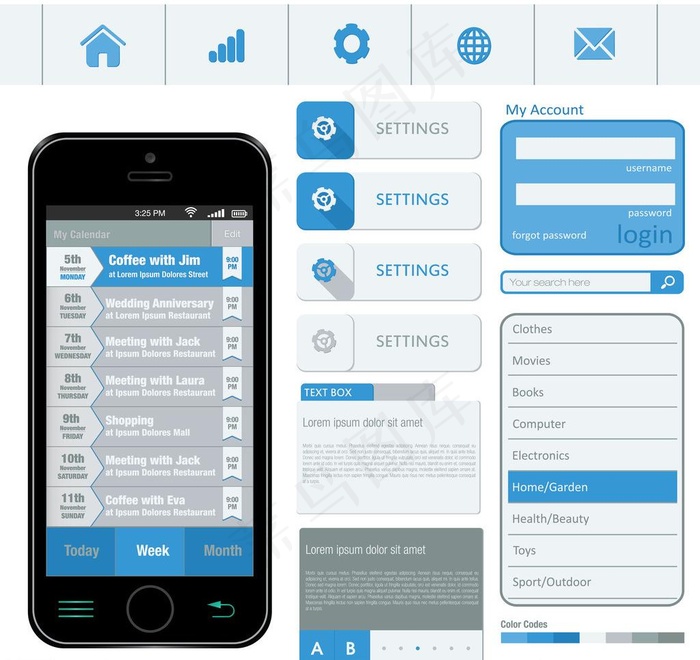 手机设计界面元素图片eps,ai矢量模版下载