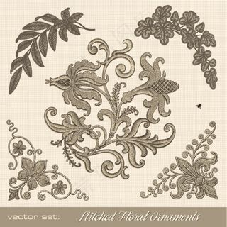 复古植物绣花背景矢量素材