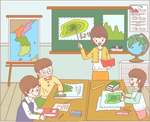 韩国卡通儿童教学上课矢量图eps,ai矢量模版下载