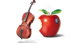 诱人的红苹果和小提琴矢量素材