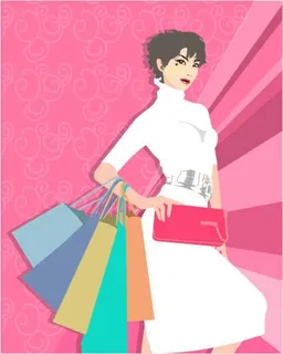 短发美女购物矢量图