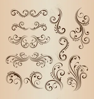 欧式复古旋流线条花艺设计矢量包