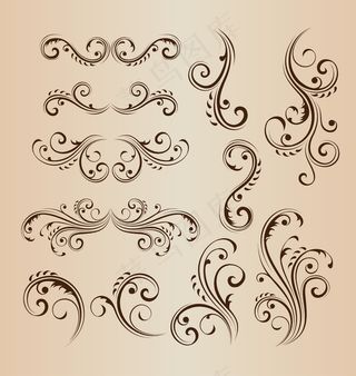 欧式复古旋流线条花艺设计矢量包