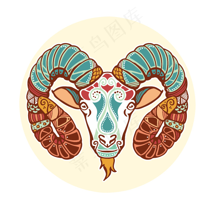 印花矢量图 动物 羊 十二星座 白...