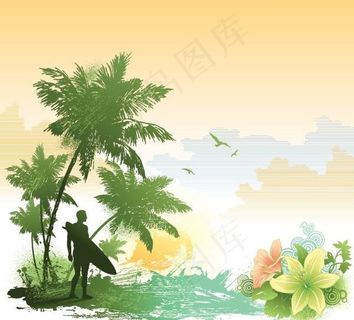 一个受欢迎的海滨风光矢量素材