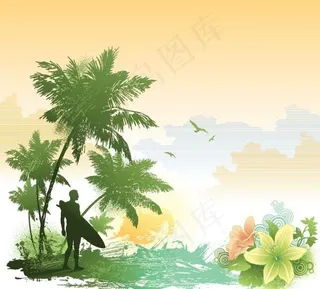 一个受欢迎的海滨风光矢量素材