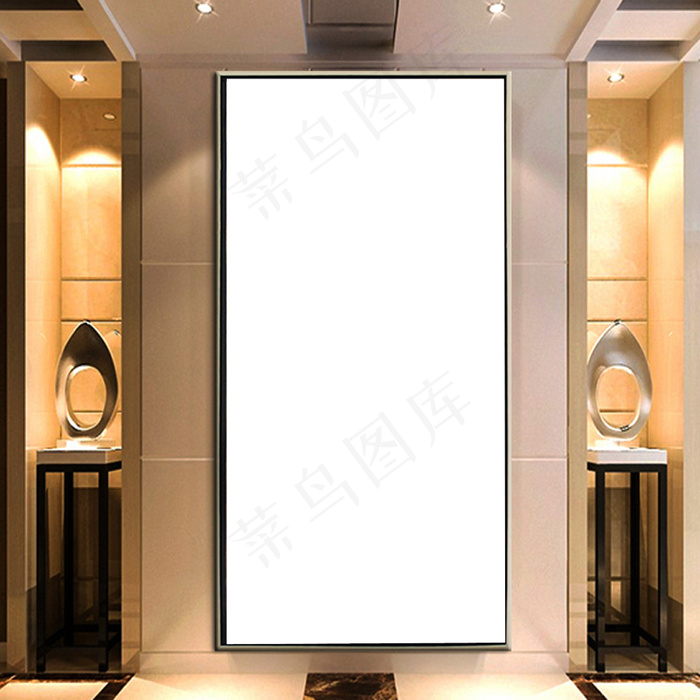 中式古典玄关背景墙场景样机效果图