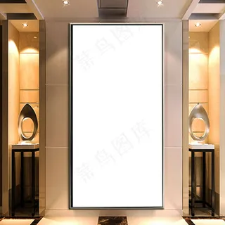 中式古典玄关背景墙场景样机效果图