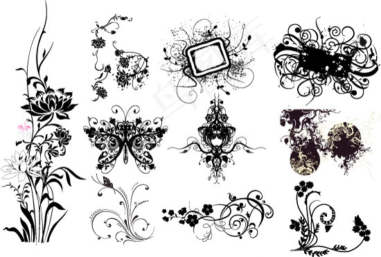 黑色花纹样式矢量素材