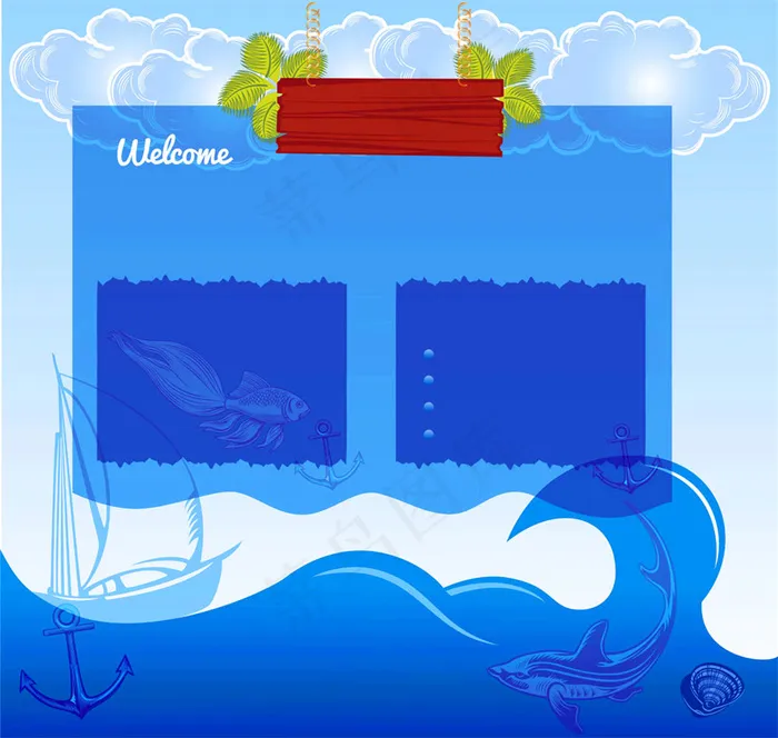 海洋动物展板图片eps,ai矢量模版下载