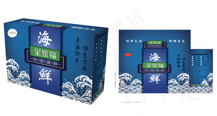 海鲜包装设计盒ai矢量模版下载