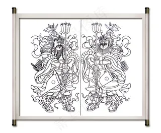 门神 白描图片
