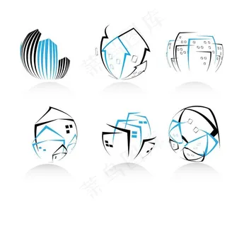 手绘线条都市城市建筑矢量图片