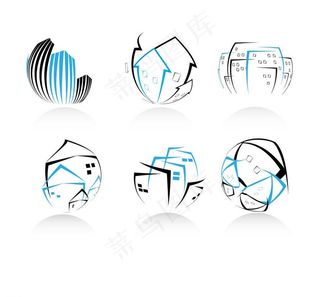 手绘线条都市城市建筑矢量图片