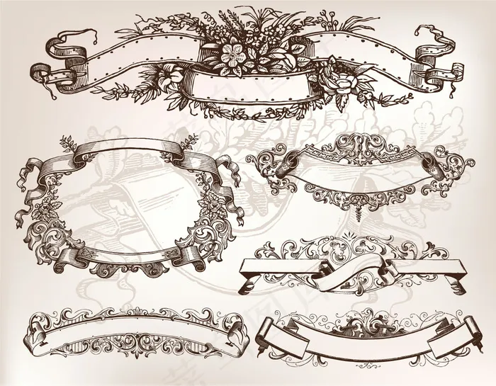 欧式怀旧纸张和banner花纹矢量...eps,ai矢量模版下载