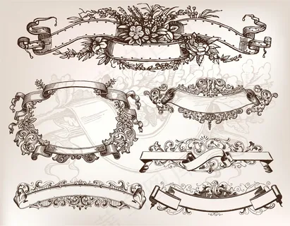 欧式怀旧纸张和banner花纹矢量...
