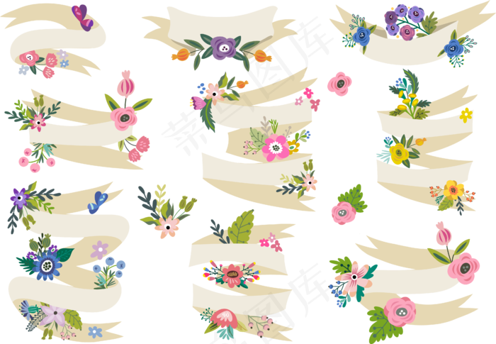 手绘鲜花小鸟装饰设计素材(1060X735)eps,ai矢量模版下载