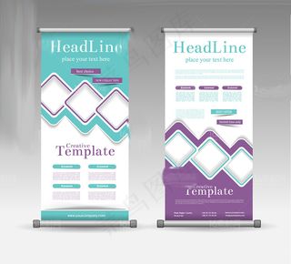 紫色和蓝色精美易拉宝模板矢量素材