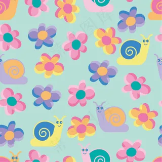 可爱堝牛花朵连续背景矢量素材