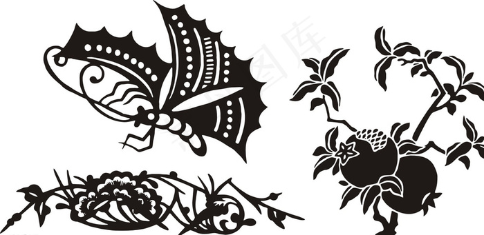 石榴剪影 蝴蝶 花朵图片