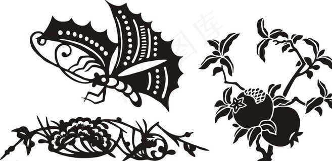 石榴剪影 蝴蝶 花朵图片