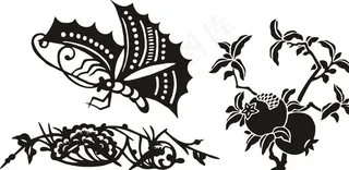石榴剪影 蝴蝶 花朵图片