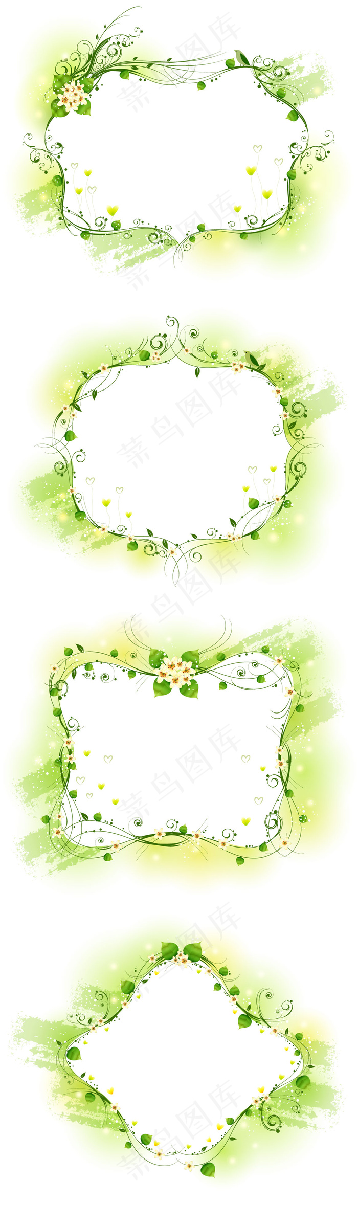 绿色藤蔓花纹边框矢量图  AI