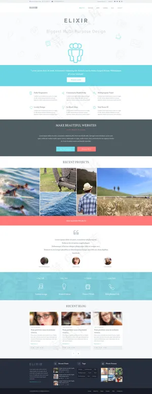 扁平化旅游宣传网页模板psd分层素材