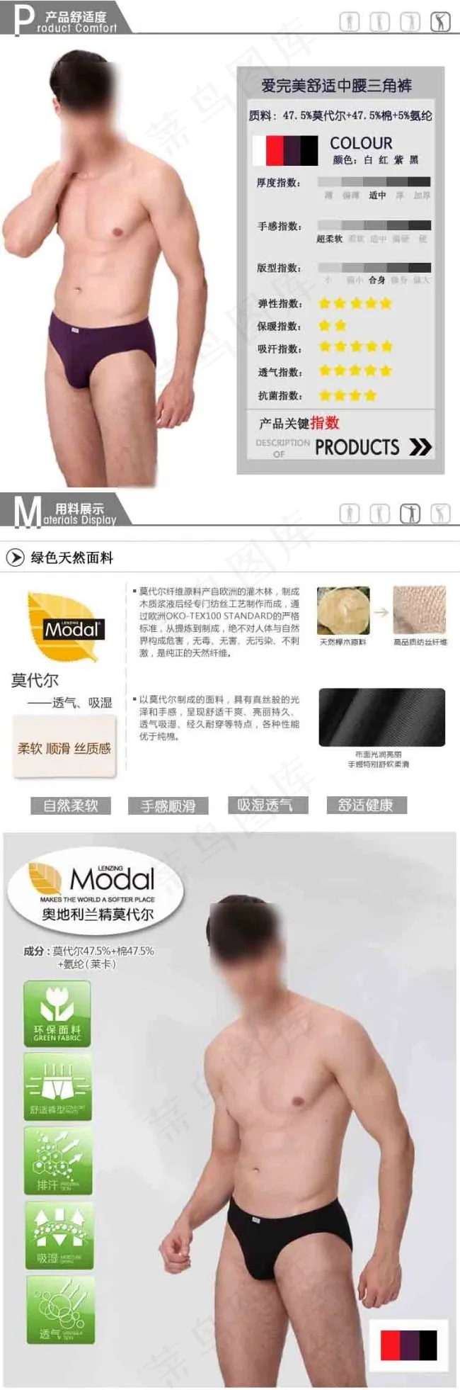淘宝详情页 产品细节特性 男装内衣...psd模版下载