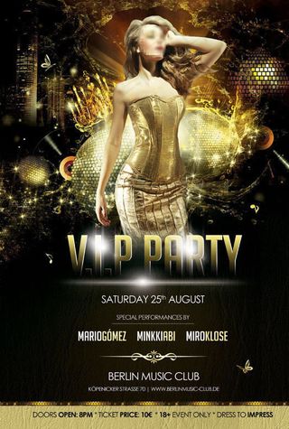 金色闪烁夜总会派对海报psd素材