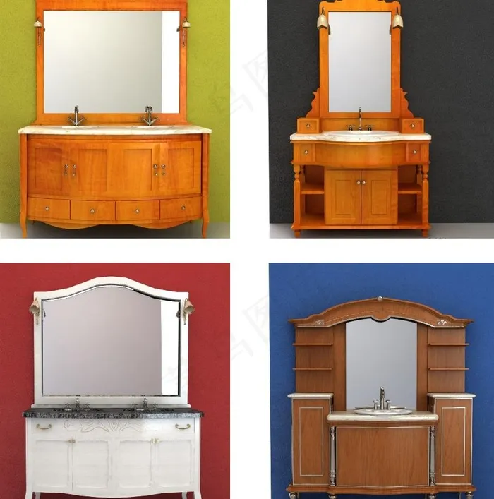 四款精美欧式洗手台模型图片