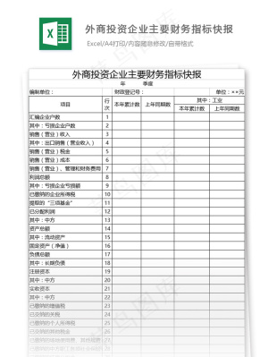 外商投资企业主要财务指标快报表格